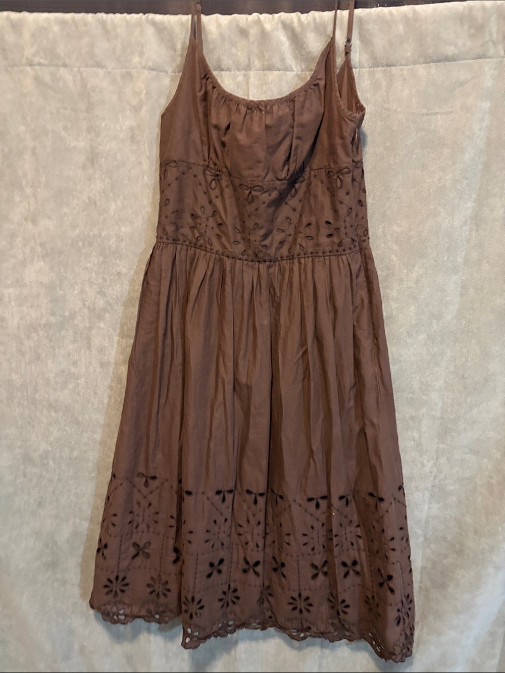 LOFT Brown Eyelet Midi Sundress